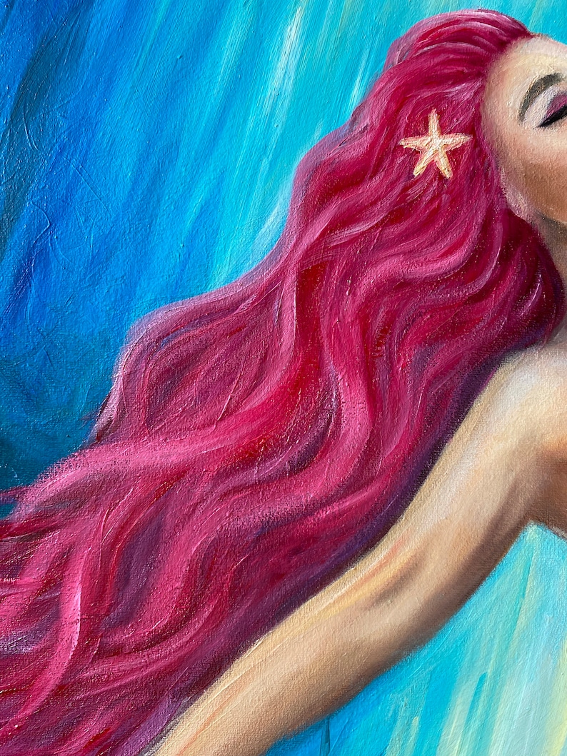 Large Mermaid in the Sea Painting on Canvas Mermaid Wall Art Etsy