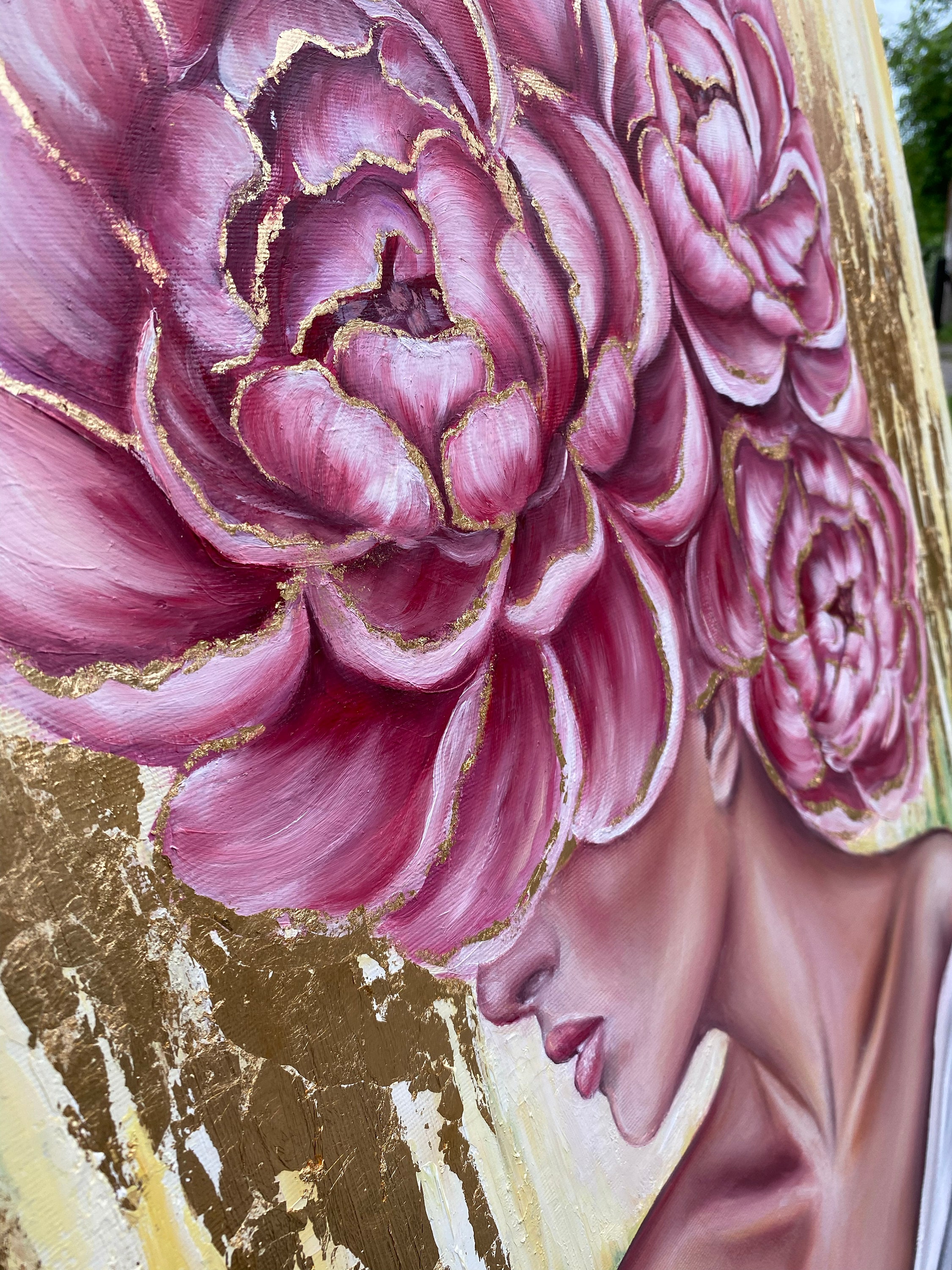 油絵　頭に花をのせたラマ 油絵 頭に花をのせたラマ 不正確