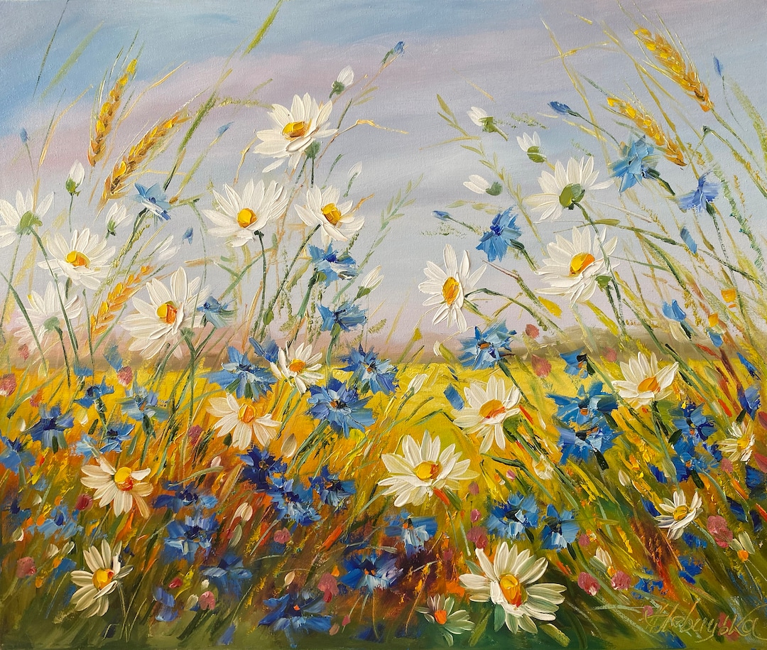 美しい花畑の油彩画 美しい花畑の油彩画