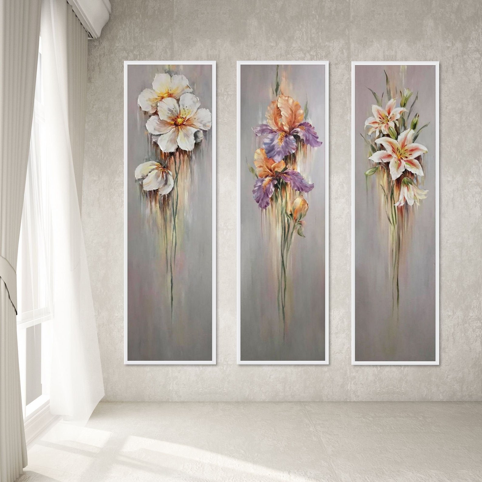 Long Vertical Painting Large Abstract Flowers Wall Art Work Etsy Canada
