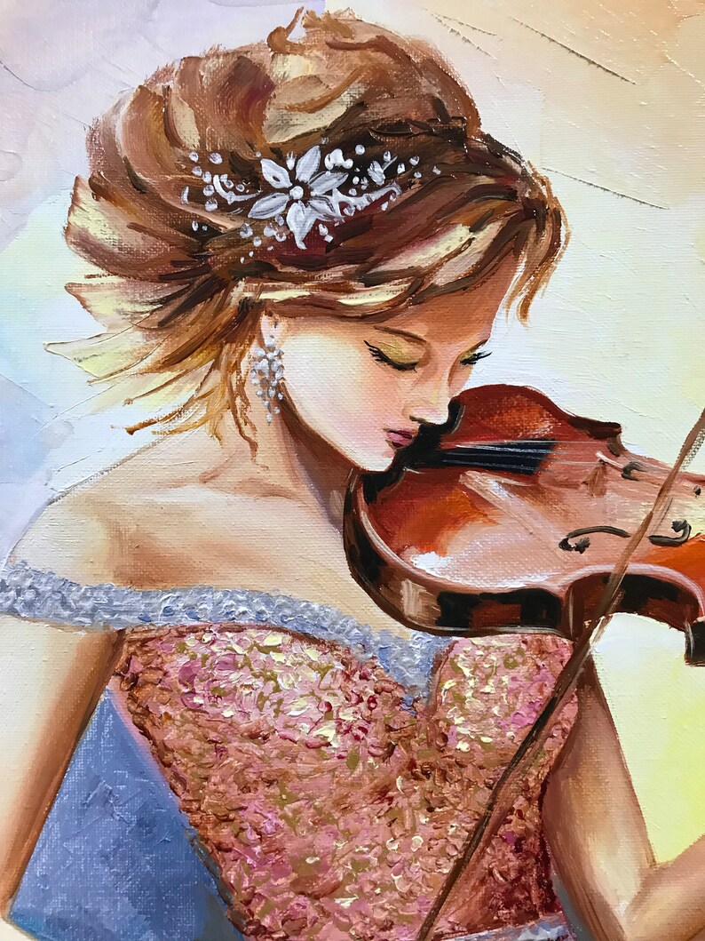 Woman Playing Violin Oil Painting Original, Abstract Violin Wall Decor ...