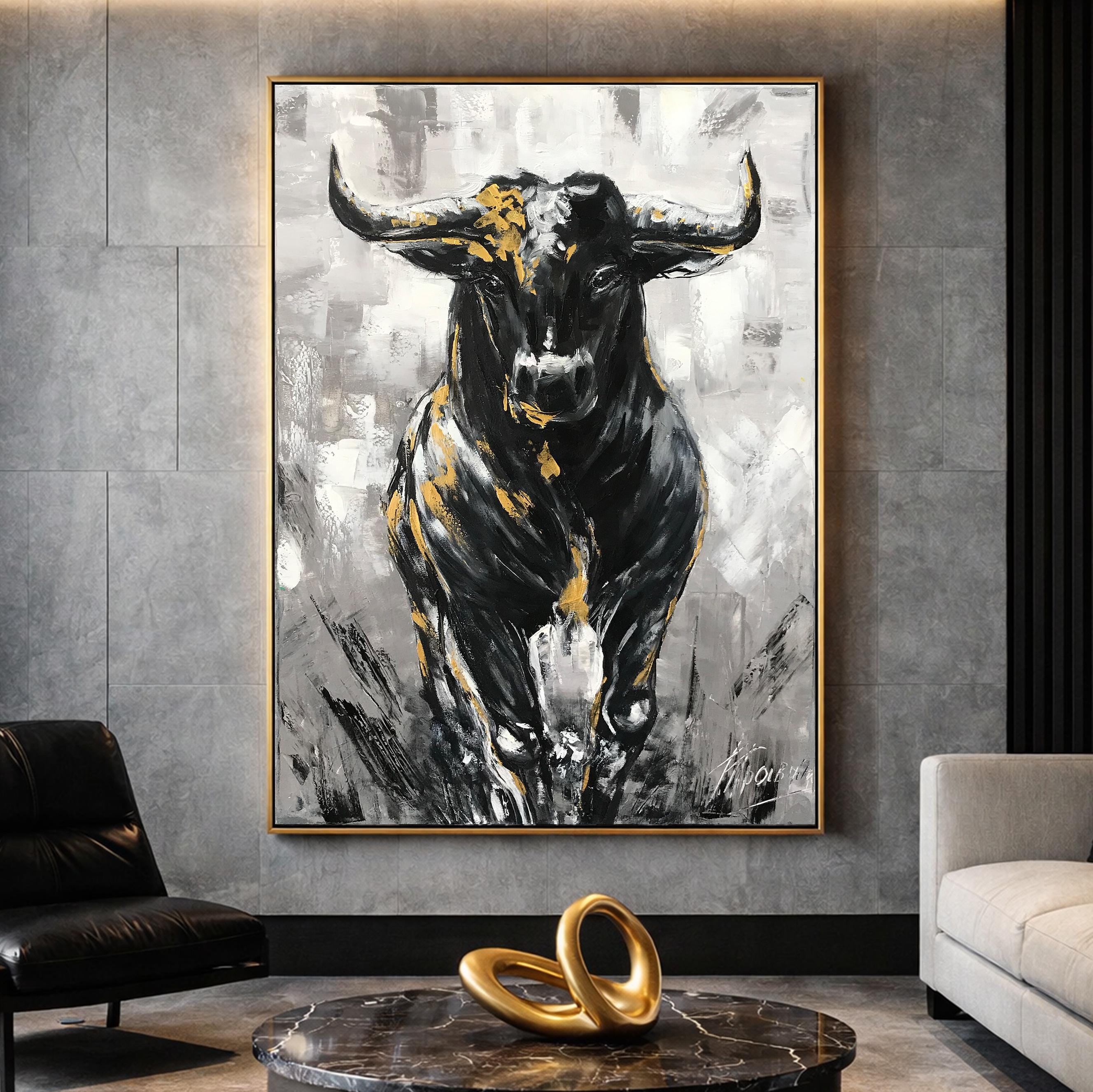 Large Abstract Bull Oil Painting Original Wall Street Bull Wall Art ...