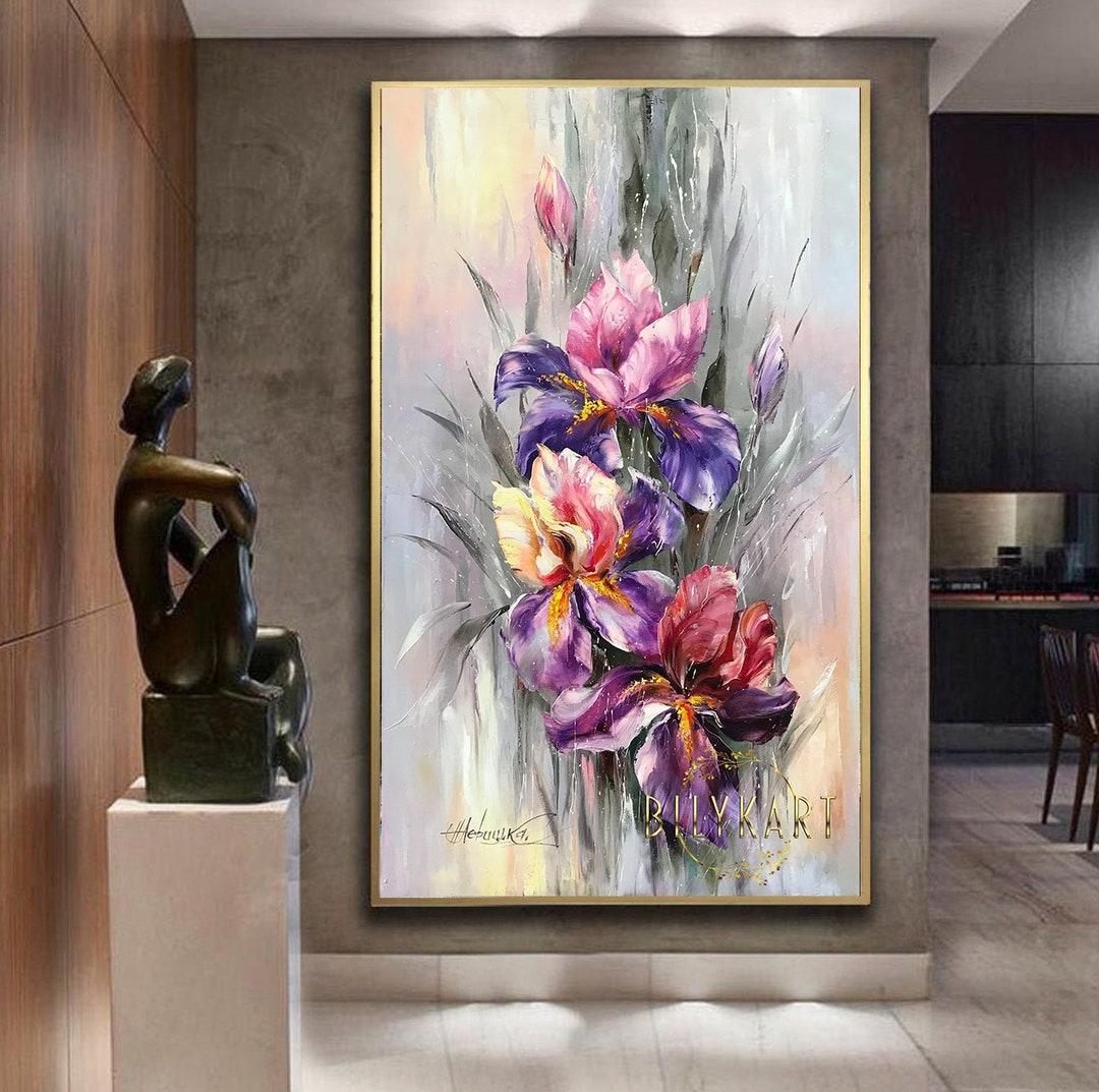 Large Abstract Flower Oil Painting Original Purple Iris Flower Canvas ...