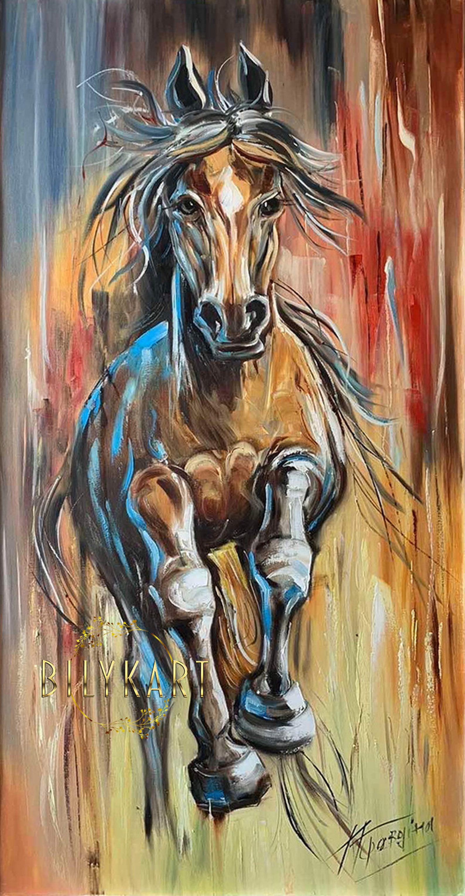Large Abstract Horse Oil Painting Original Galloping Horse Canvas Wall ...