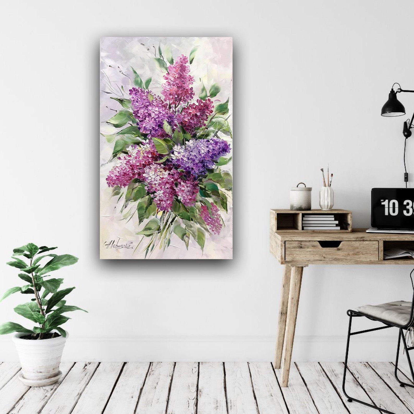 Lilac Oil Painting Original Flower Wall Art Purple Painting on Canvas ...