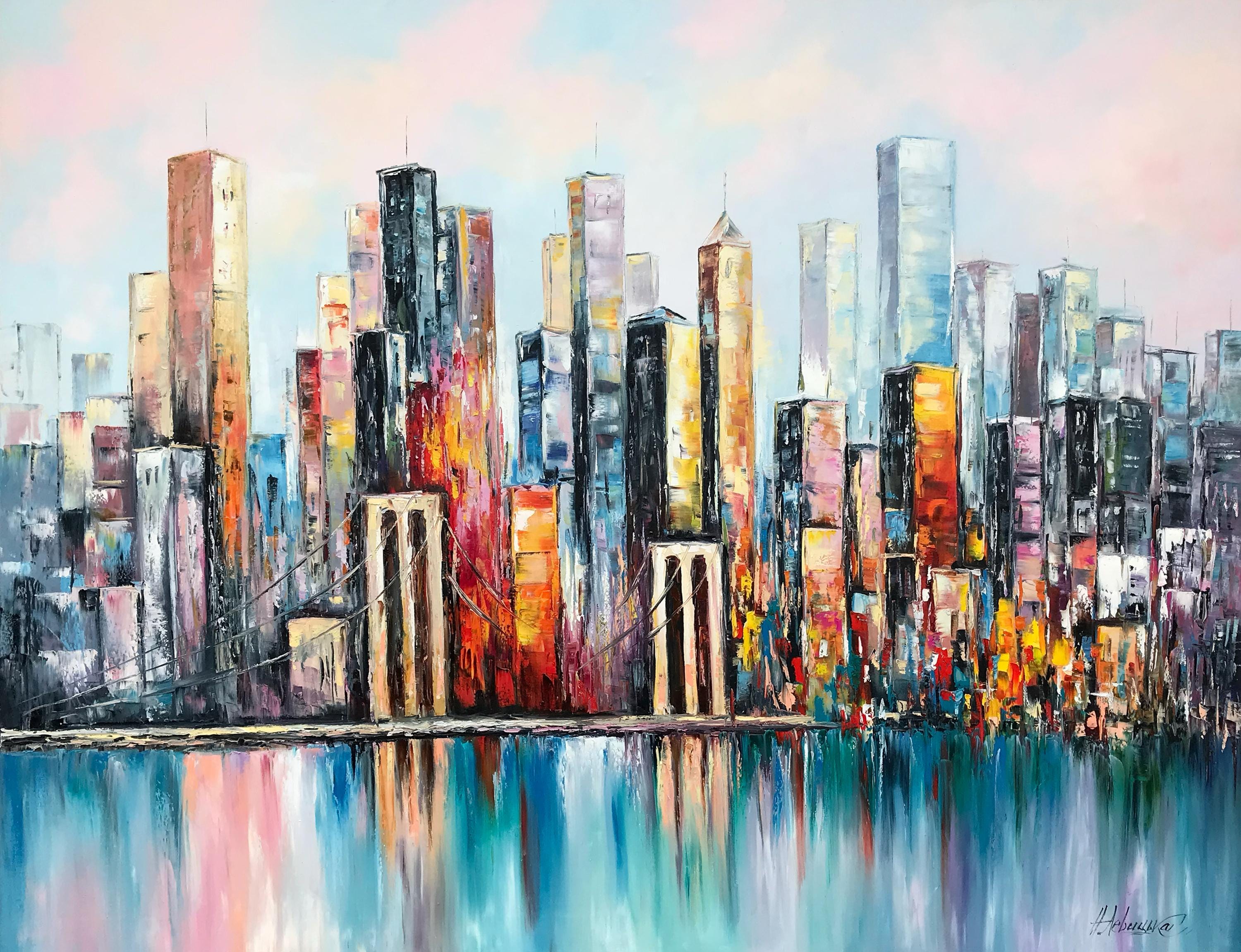 New York City Canvas Painting, Manhattan Brooklyn Bridge, Large