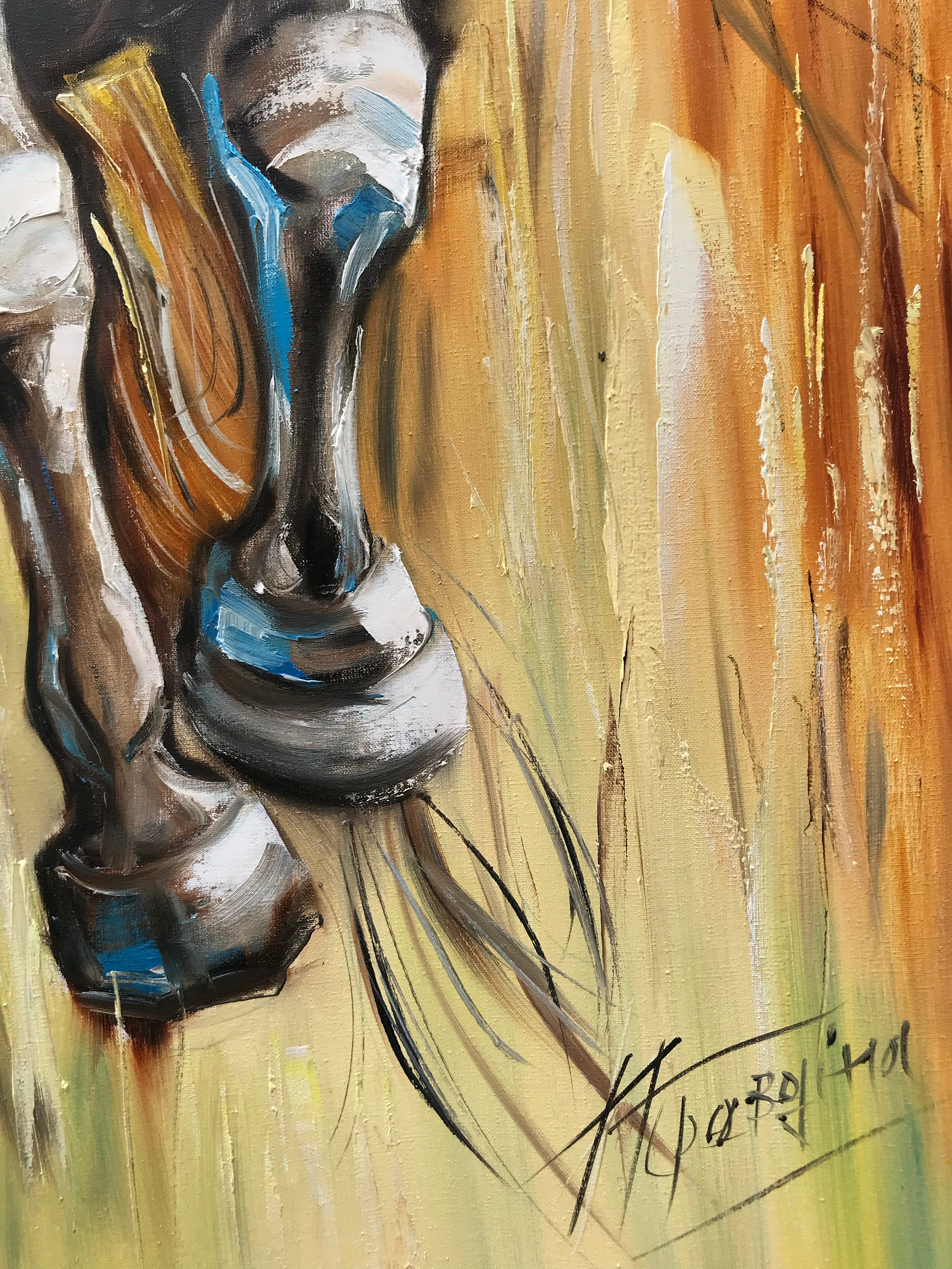 大きな抽象的な馬の油絵オリジナルの疾走する馬のキャンバスの壁アート