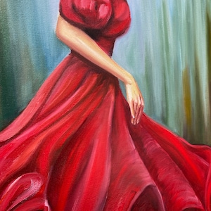 Lady in Red Dress Oil Painting Original Elegant Woman Painting ...