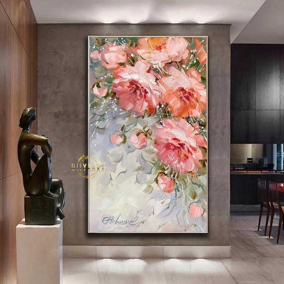 Peinture à lhuile de fleurs de pivoine œuvre dart moderne - Etsy France