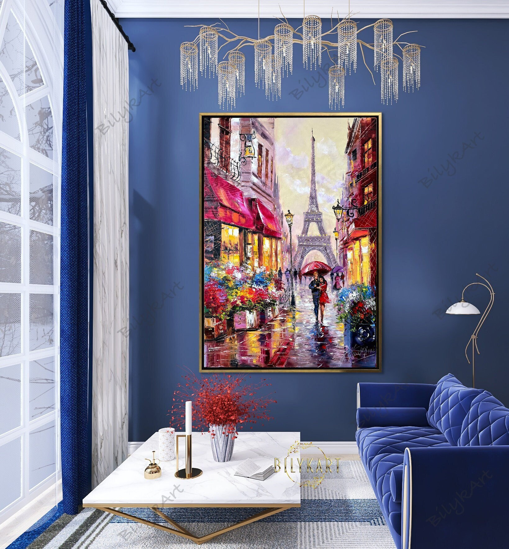 パリのカップルの油絵オリジナルロマンティックな絵画キャンバス