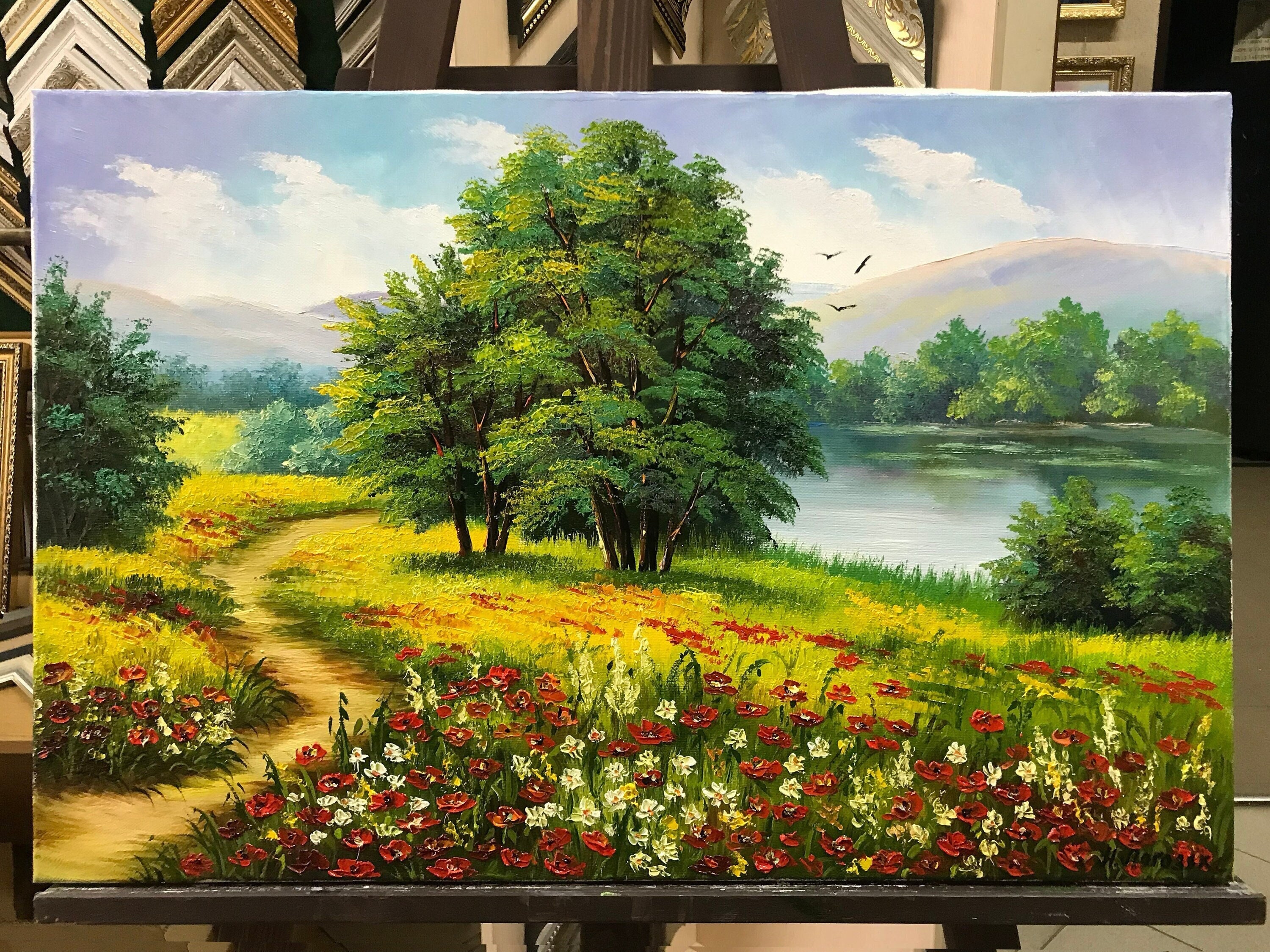 風景画、自然風景画、キャンバス画、パノラマ風景油絵、オリジナル野