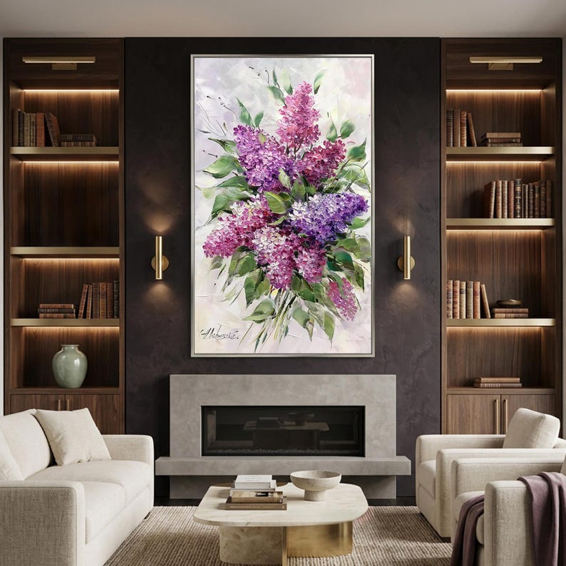 Lilac Oil Painting Original Flower Wall Art Purple Painting on Canvas ...