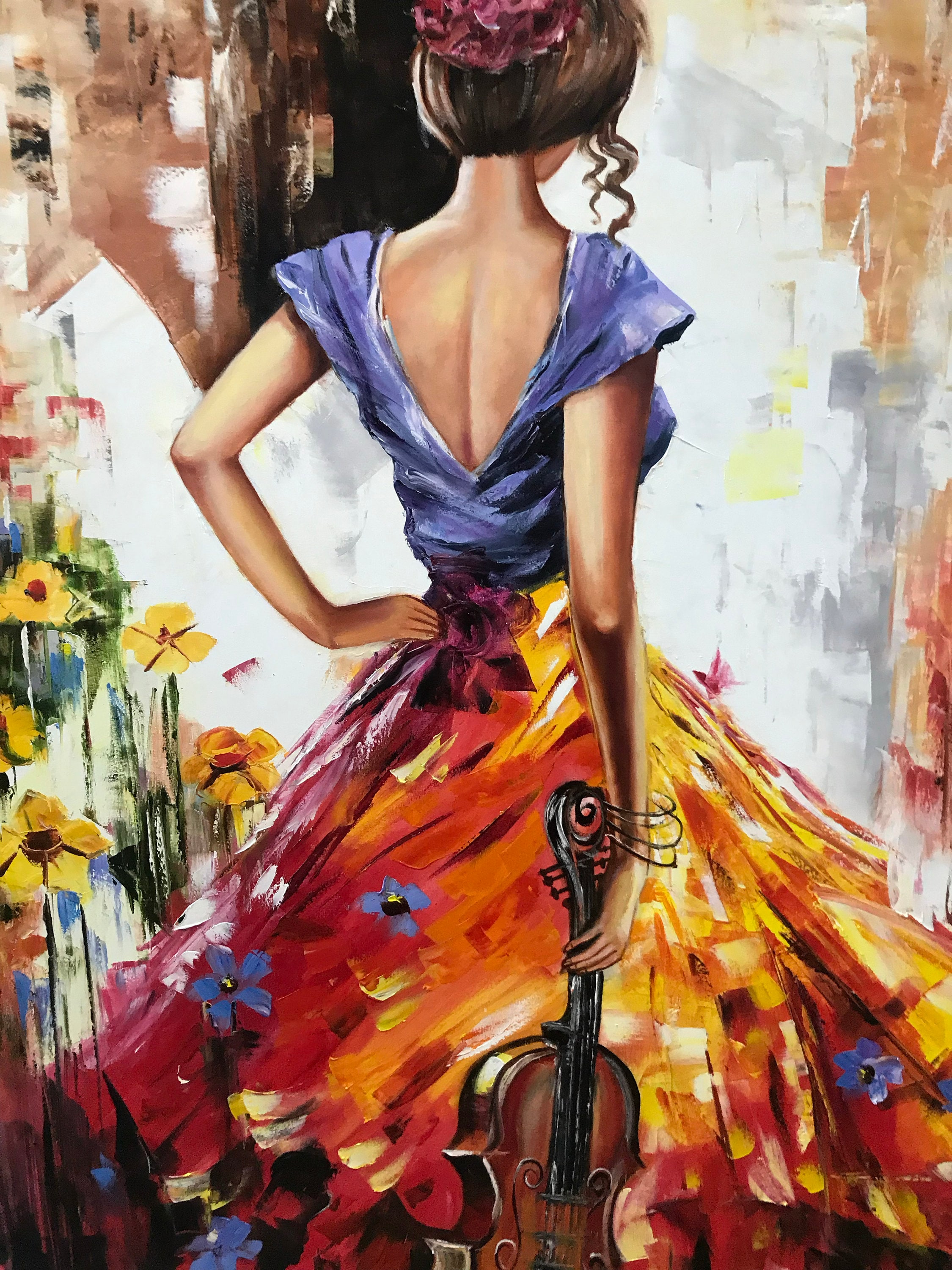 キャンバスに描かれた3人の女の子の絵画 3枚セット 壁アート 額入り