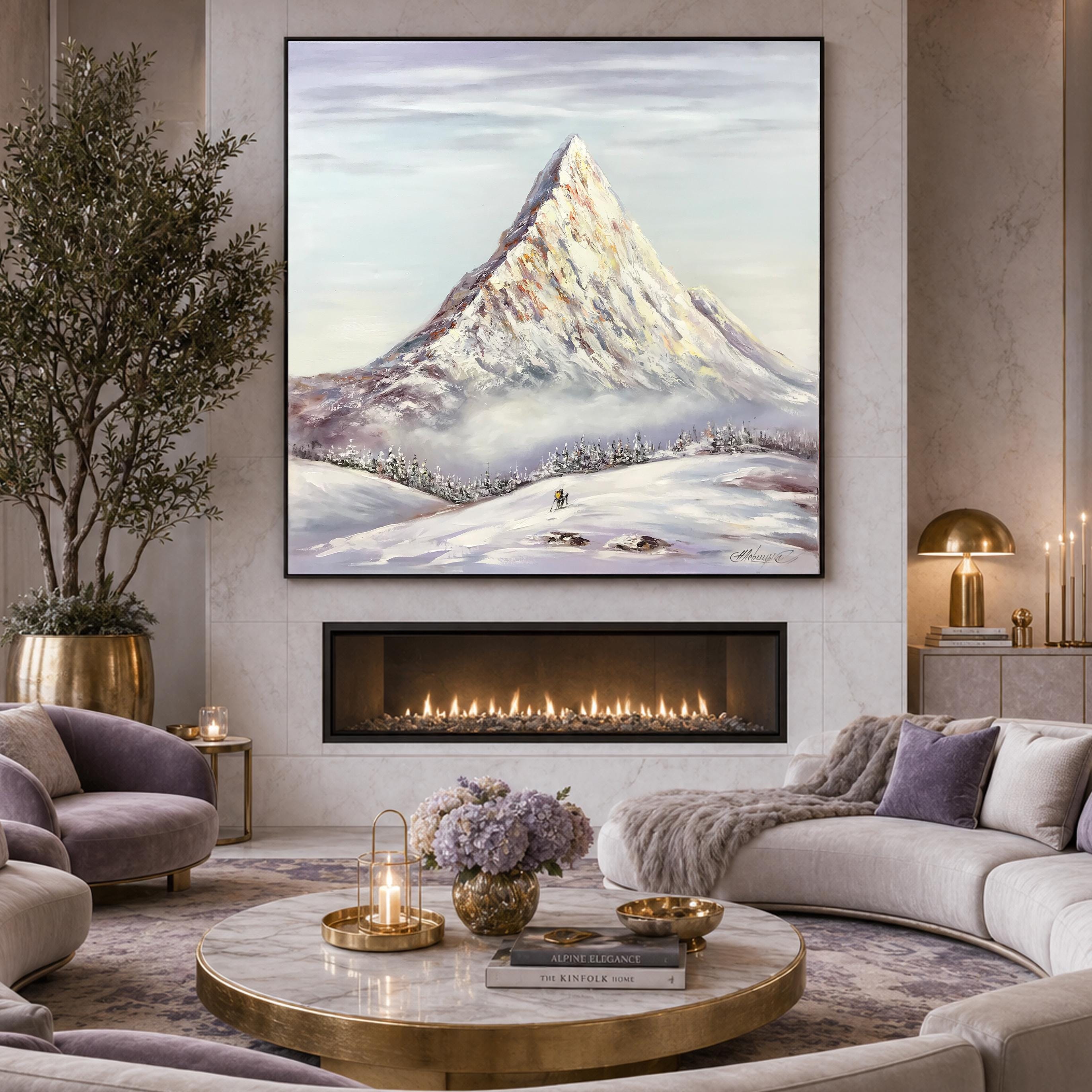エベレスト山の絵画、ネパールのキャンバスアート、ヒマラヤ山脈の絵画