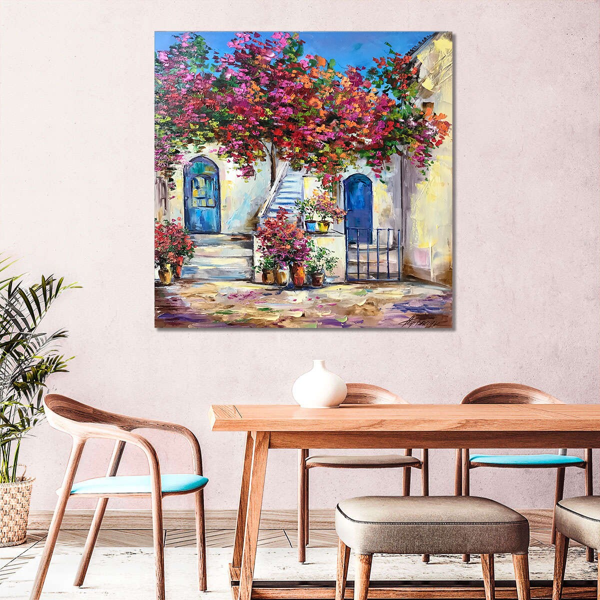 サントリーニ島の絵画 オリジナルの赤いブーゲンビリアの絵画 ゲスト