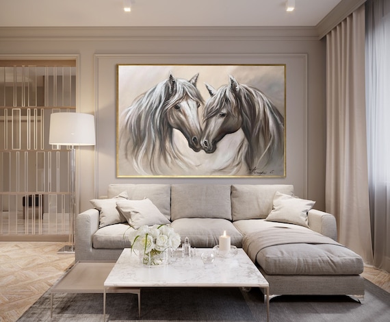 Two Horses Oil Painting On Canvas Abstract Horse Love Painting Abstract Animal Art Horse Lover Gift Arabian Horse Head Canvas Art Room Decor