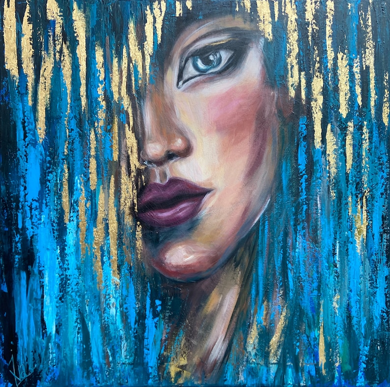 Abstract Woman Face Painting Original Abstract Girl Face Wall Etsy