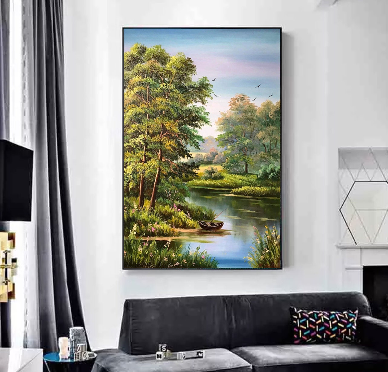 Übergroßes Wandbild Landschaft – Vintage-Leinwanddruck Ca. 74x147 Cm – Für Wohnzimmer, Schlafzimmer & Büro – Fertig Zum Aufhängen
