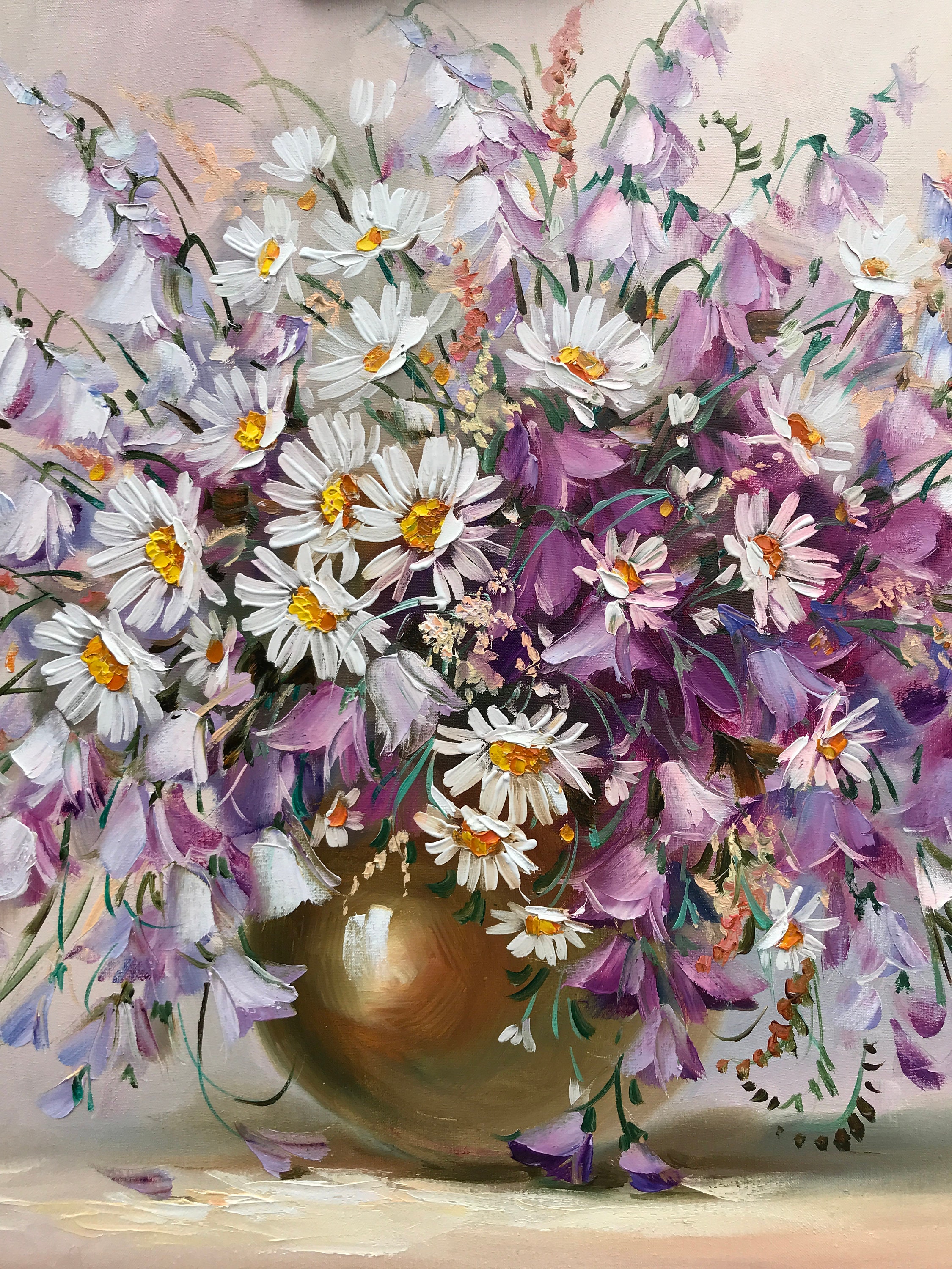 絵画 Oil painting of beautiful flowers. Original Oil Painting of Flowers,Beautiful Field Flowers on