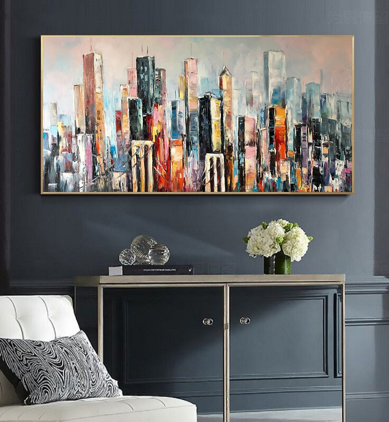 Large New York City Abstract Painting Urban Cityscape Etsy