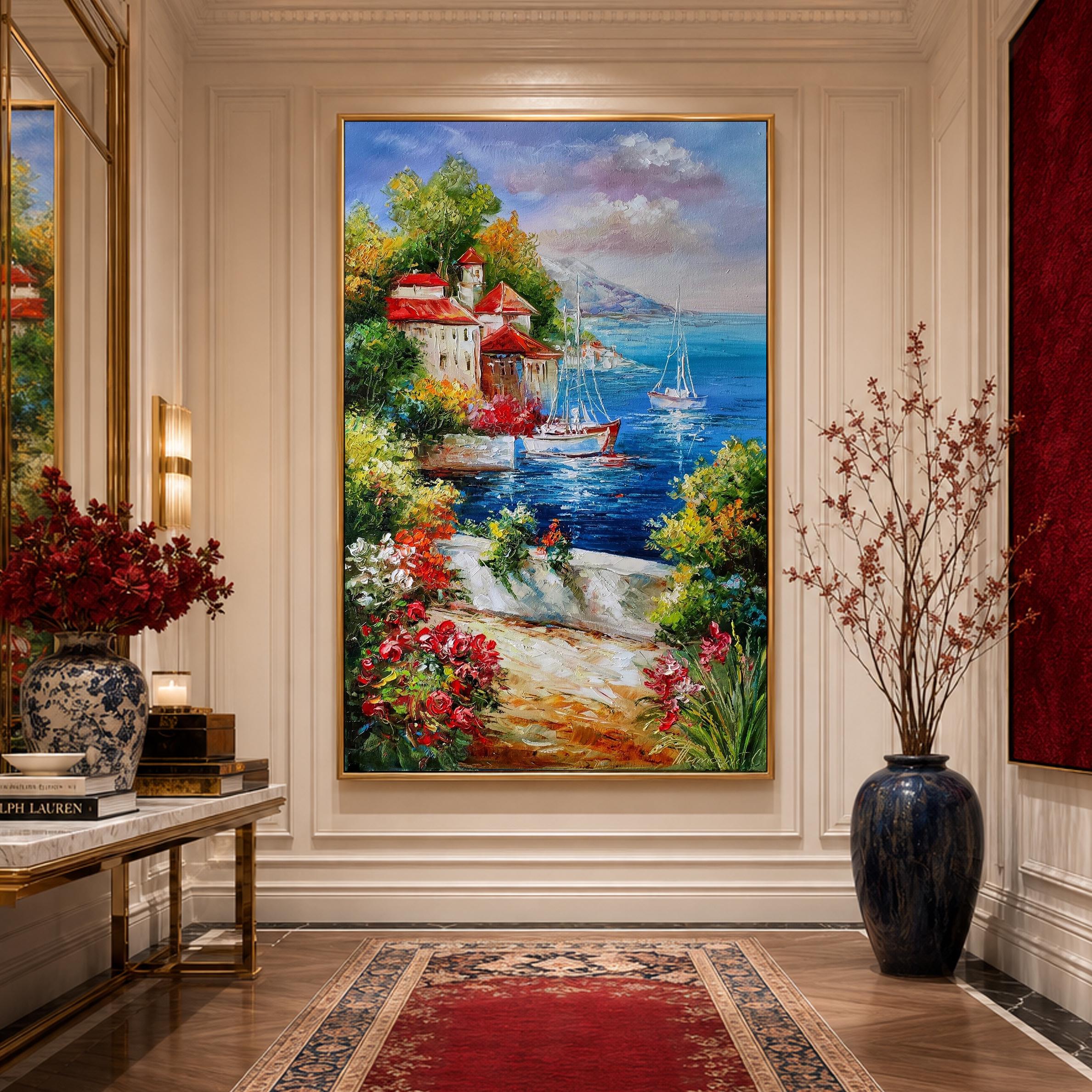 地中海油絵 オリジナル イタリア絵画 風景画 壁掛けアート イタリアの