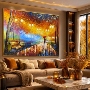 Couple Walking in Park Oil Painting Original Autumn Landscape Painting ...