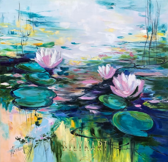モネの絵画「睡蓮」蓮の花の壁アート ユリの絵画 24x24 ダーク