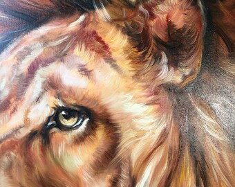 抽象油彩画 ライオンキングの世界 ライオンヘッド油絵キャンバス抽象動物アート青茶色壁アート勇敢