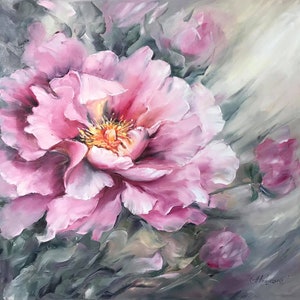 Sakura Painting Original Pink Blossom Wall Art Single Flower Painting on Canvas Large Abstract Floral Oil Paintings Sakura Canvas Artwork