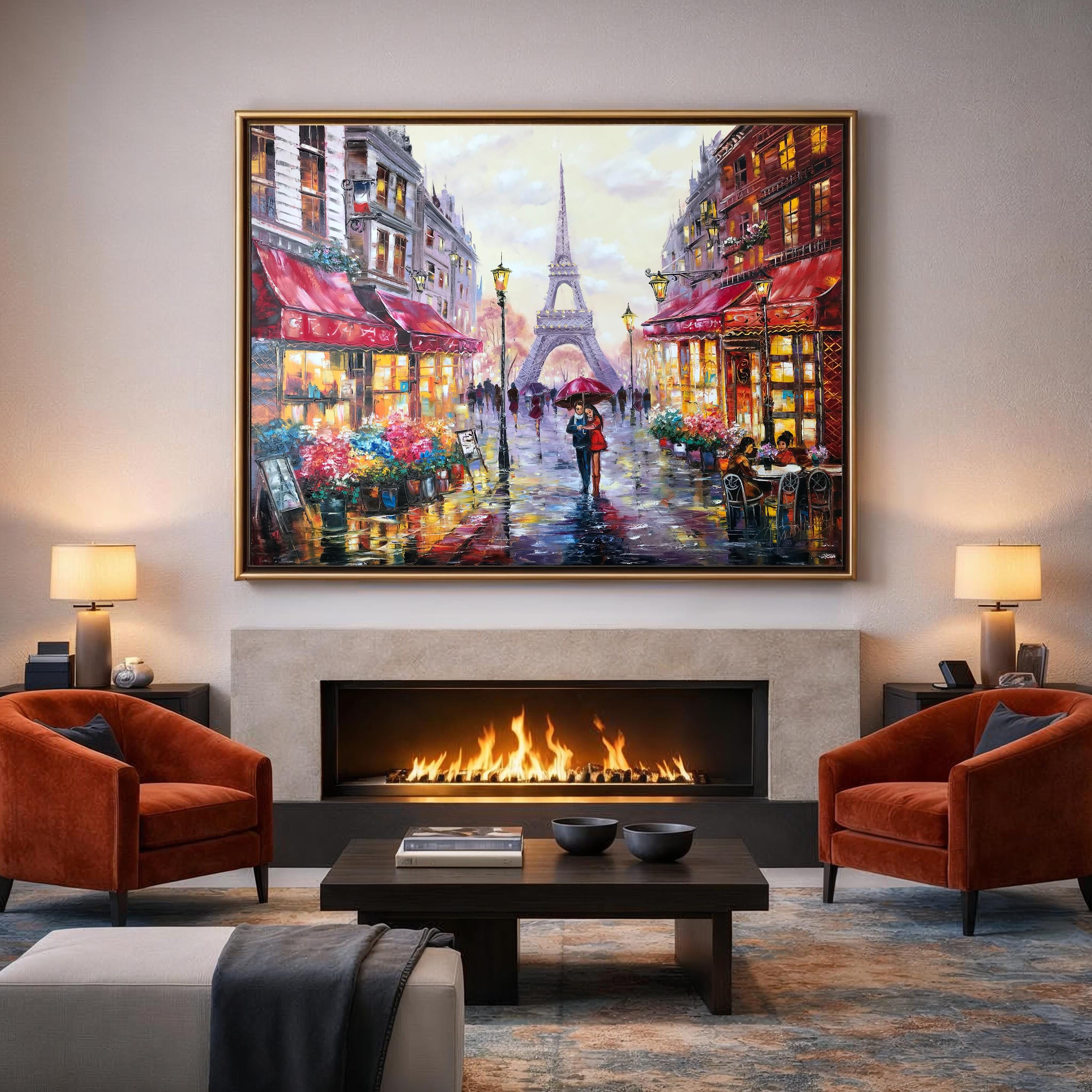 Lot De 2 Planches à Découper En Verre Peinture Tour Eiffel Paris Couple - 30x52 Cm