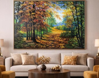 秋の風景画 オリジナルの秋の森の絵画 手作りの秋の風景アート
