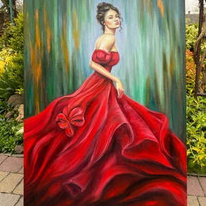 Lady in Red Dress Oil Painting Original Abstract Modern Woman Painting ...