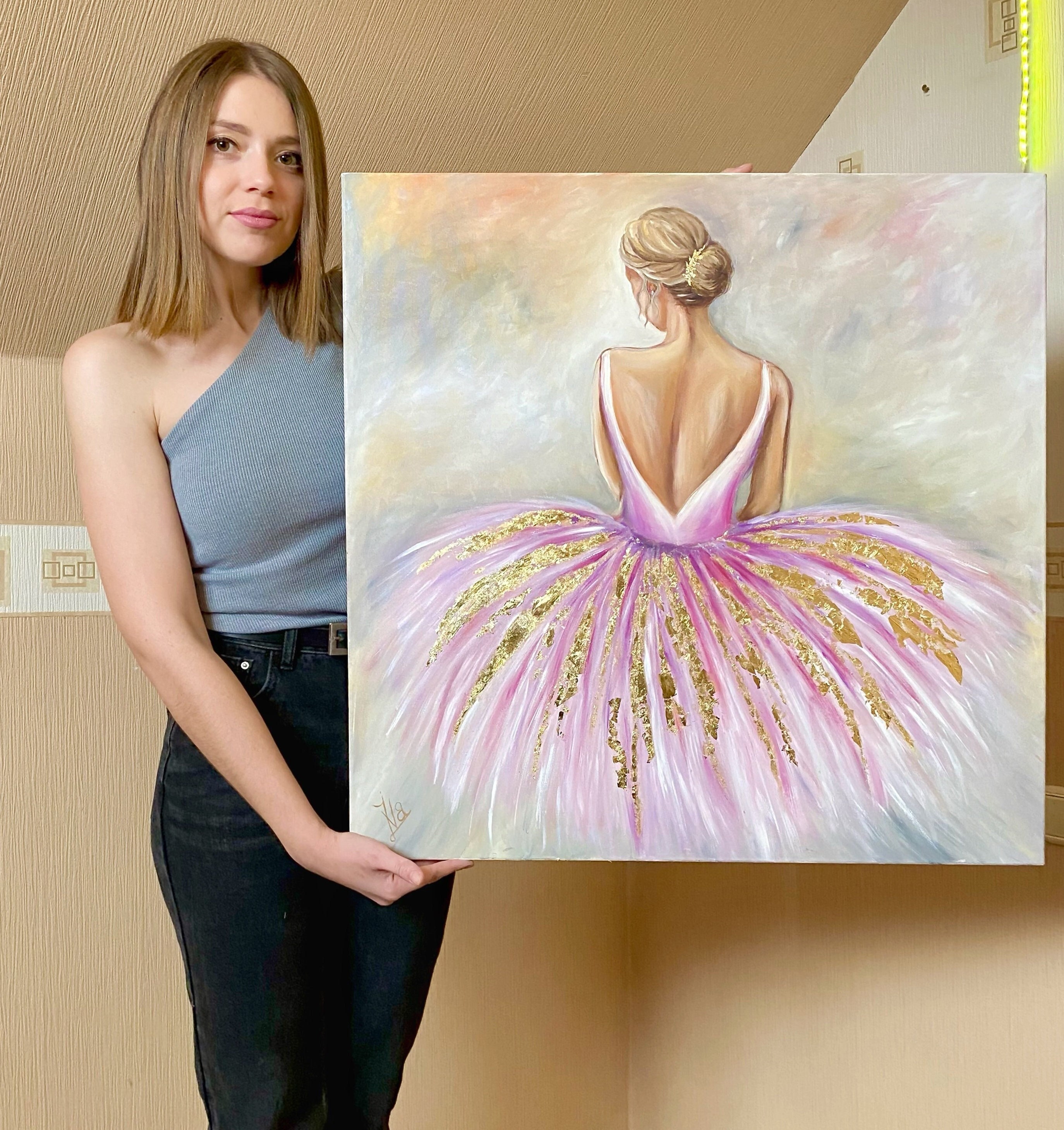 Abstract Ballerina Oil Painting Original Pink Ballerina Wall - Etsy