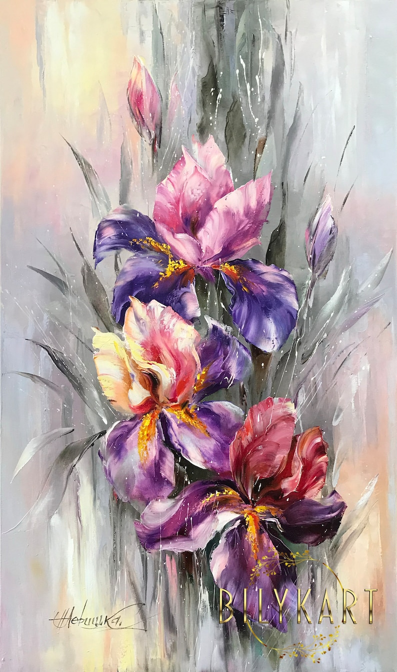 Purple Iris Oil Painting Original, Large Floral Canvas Artwork ,framed ...