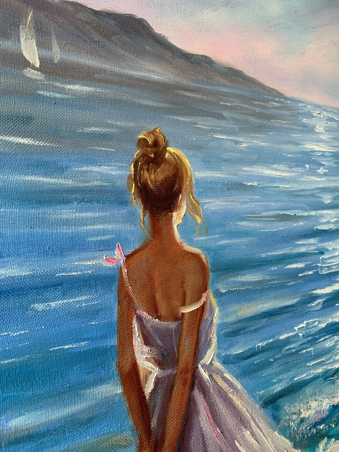 Beach Girl Oil Painting Woman by the Ocean Wall Art Romantic - Etsy