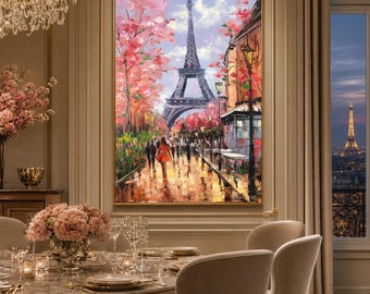 オリジナルのパリの街並みの油絵：エッフェル塔のアートワーク、パリの