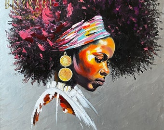 African American Oil Painting Original African Lady Painting Black Girl Artwork Modern Woman Wall Art African Canvas Paintings for Sale