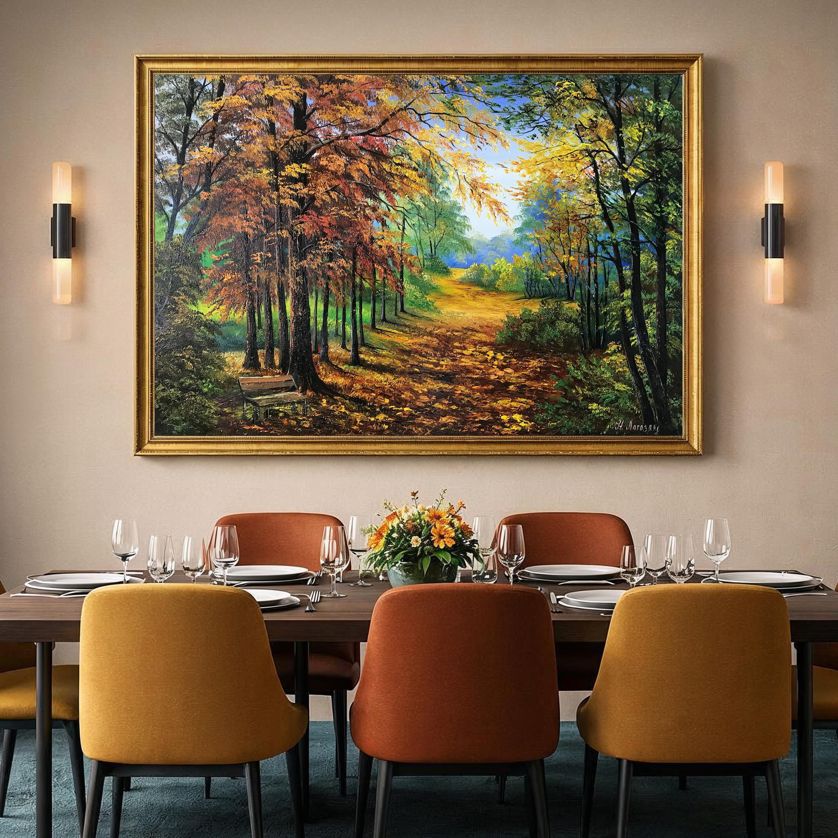 秋の風景画 オリジナルの秋の森の絵画 手作りの秋の風景アート