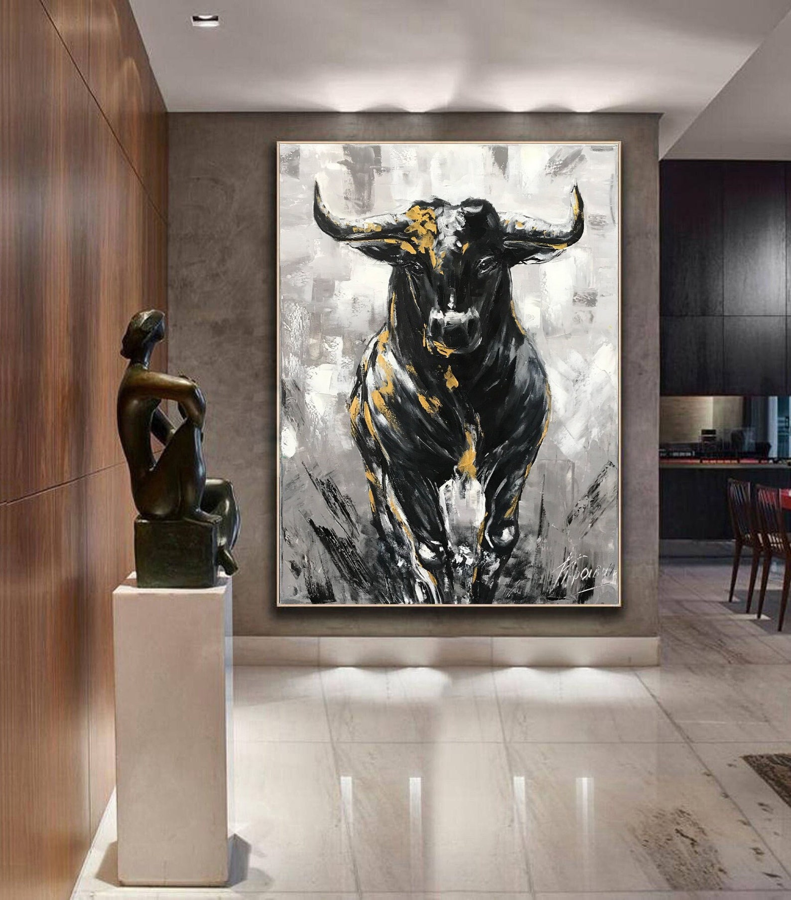 Large Abstract Bull Oil Painting Original Wall Street Bull Wall Art ...