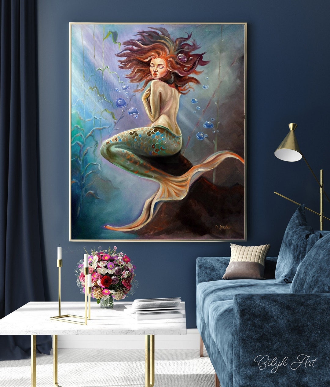 One of the Kind Mermaid Oil Painting Original Mermaid Wall Art