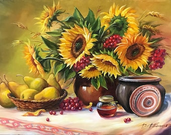 静物画フルーツ絵画オリジナルフルーツ油絵ブドウ壁アートリアリズム