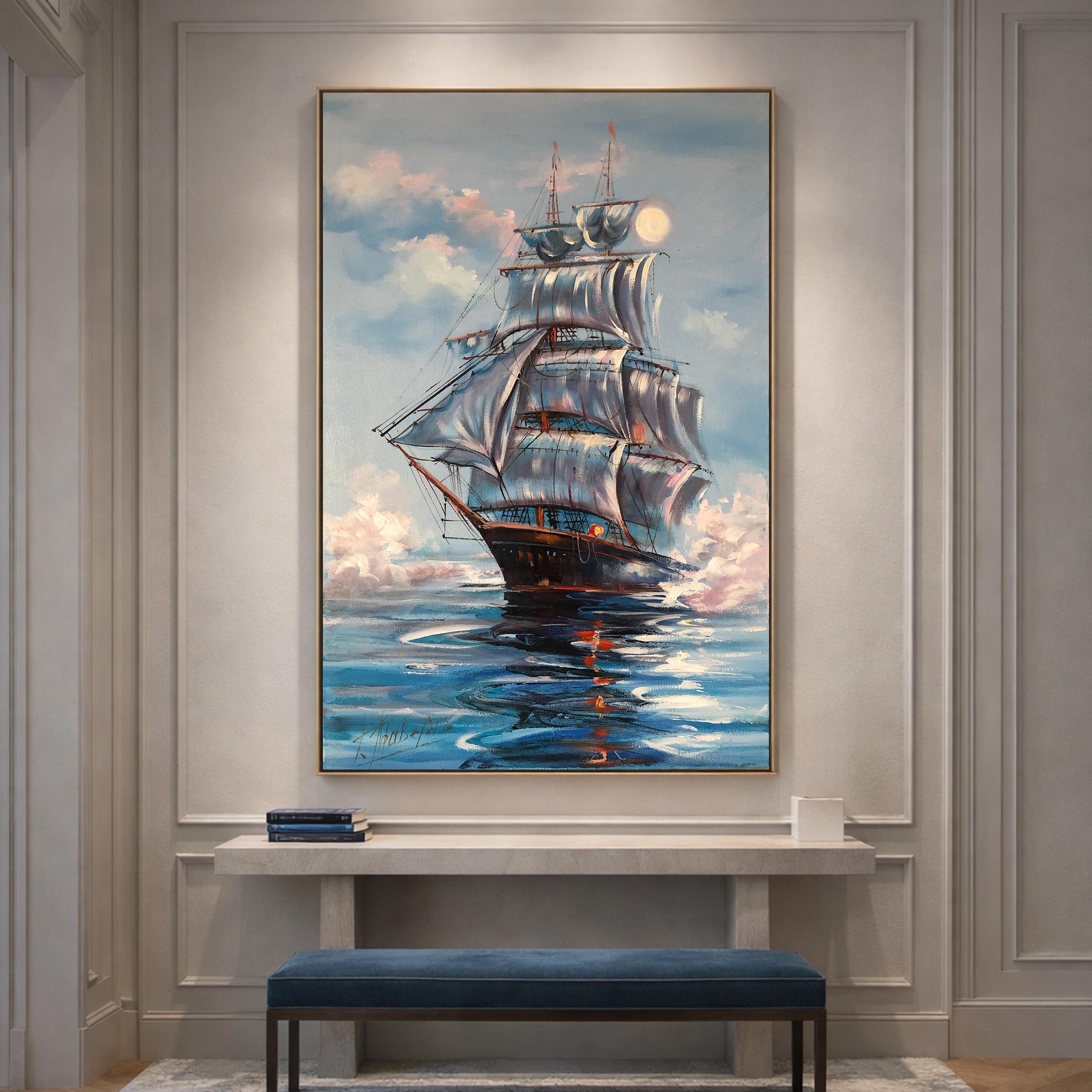 海軍船の海上の絵画キャンバスに大きなセーリングウォールアート平和