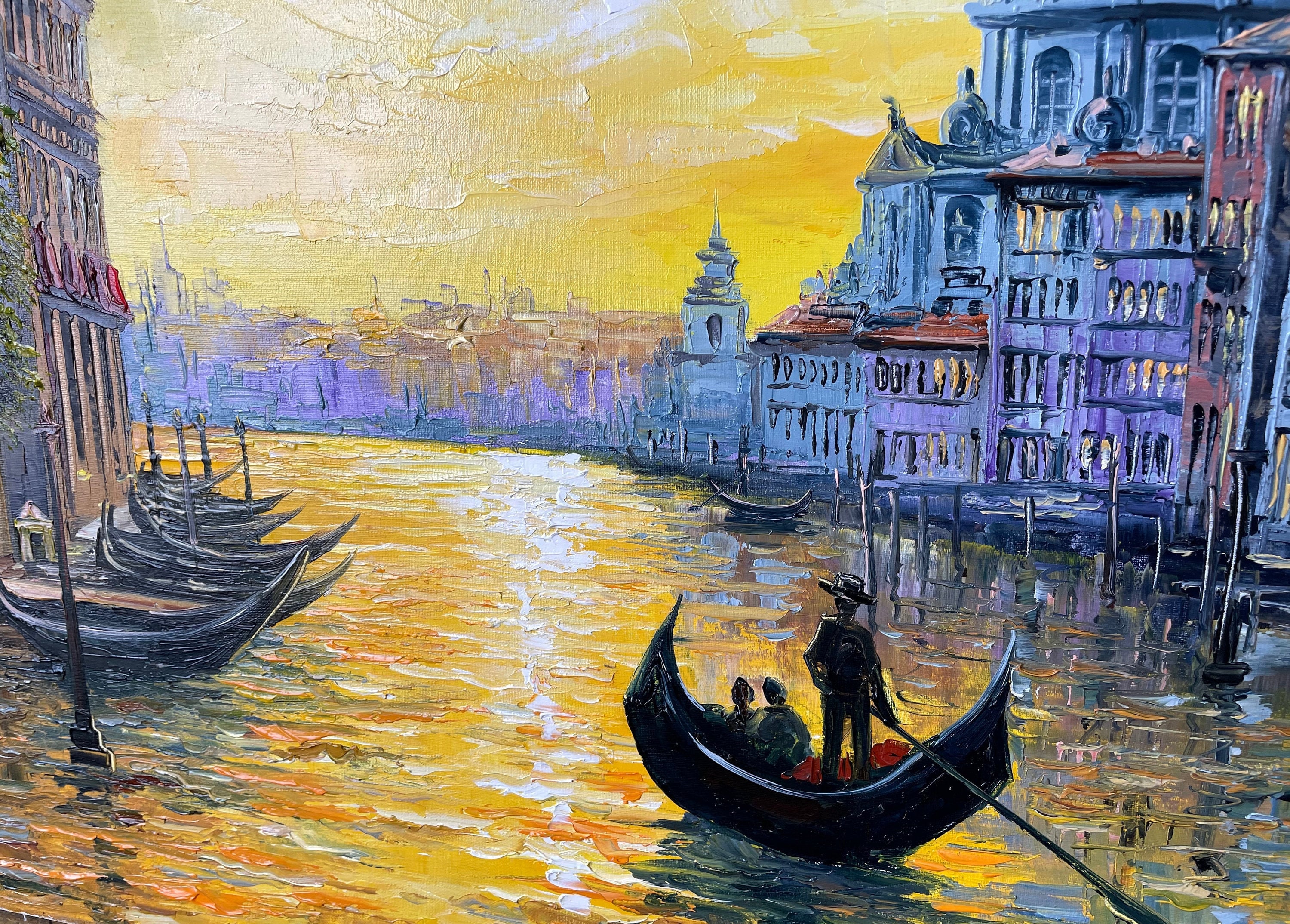 Venice Painting on Canvas Gold Sunset Oil Painting Italy