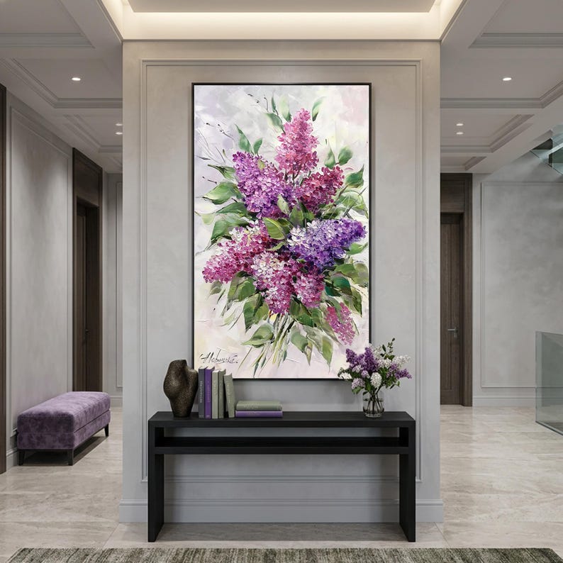 Lilac Oil Painting Original Flower Wall Art Purple Painting on Canvas ...