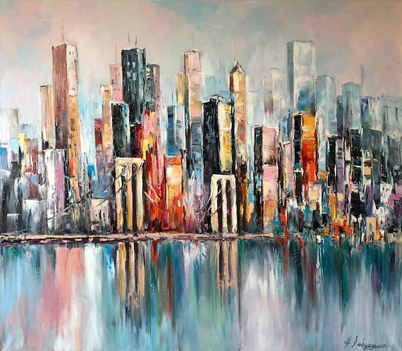 Large New York City Abstract Painting, Urban Cityscape Painting