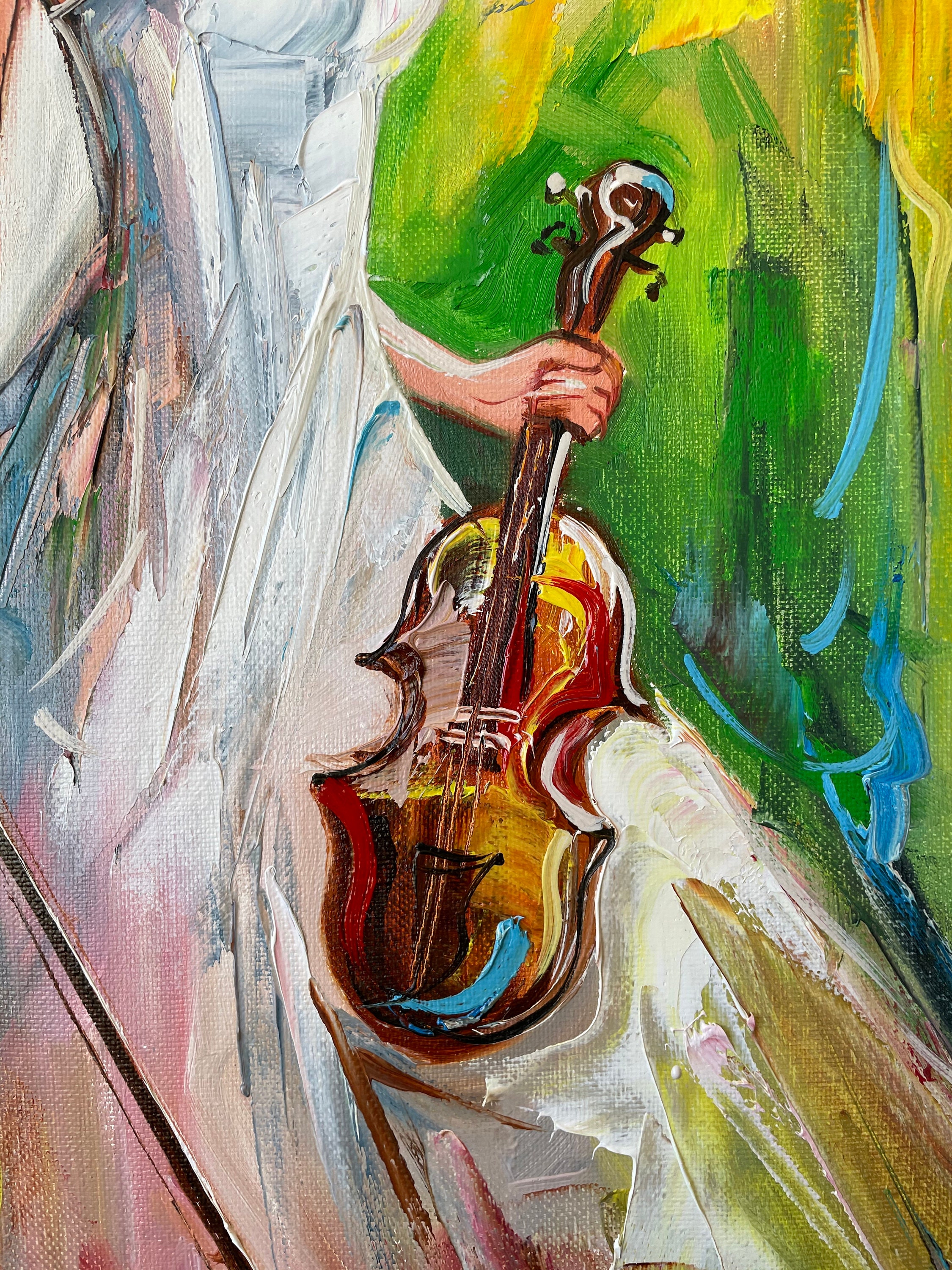 Lady with Violin Oil Painting Original Women 16x24 Canvas Wall | Etsy