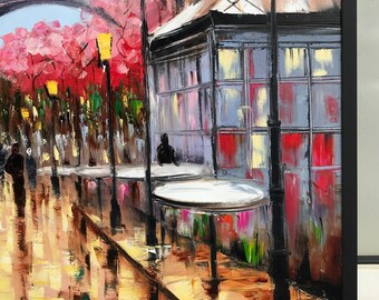 パリの街並みの油絵 オリジナルパリアート パリの絵画