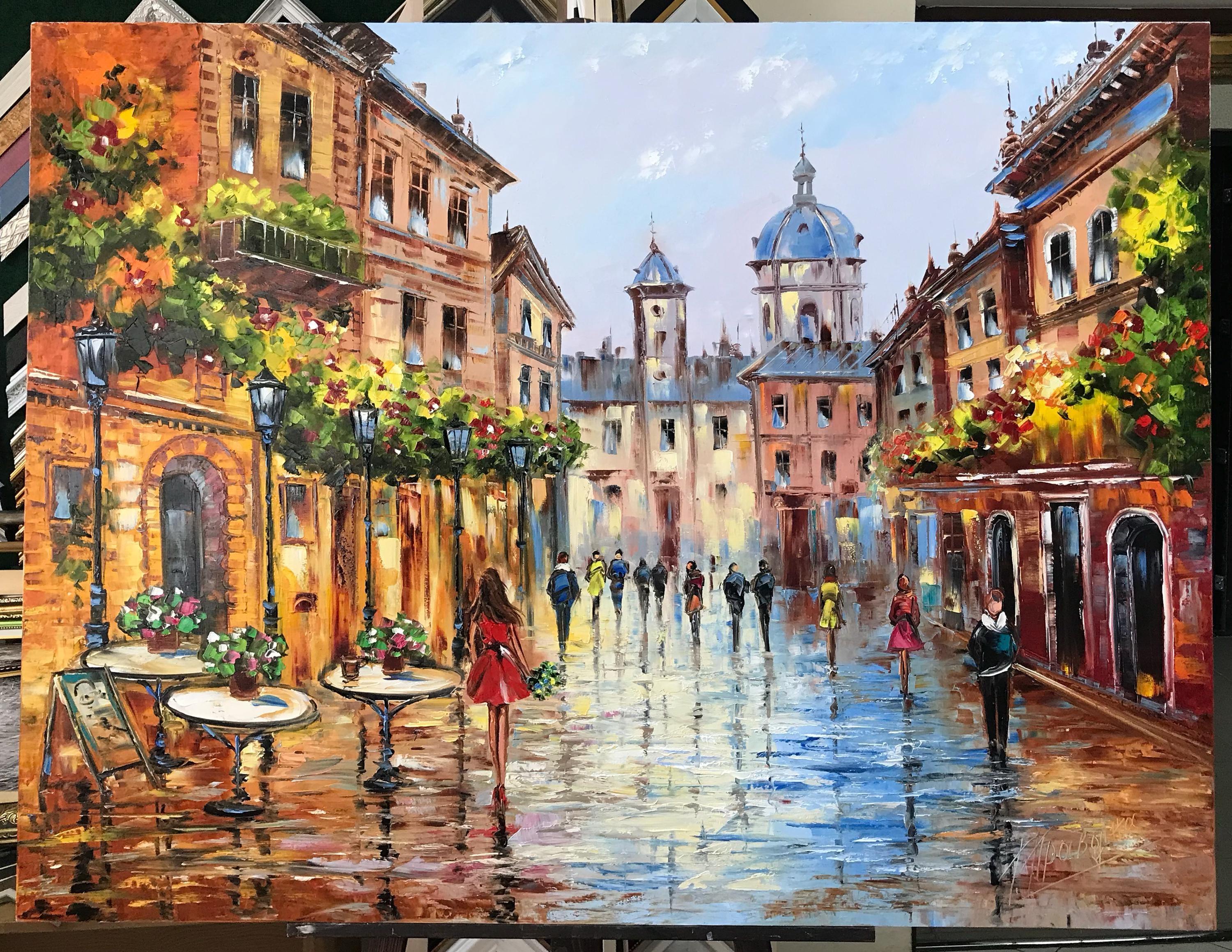 Paris Cafe Oil Painting Original French Street Scene Artwork