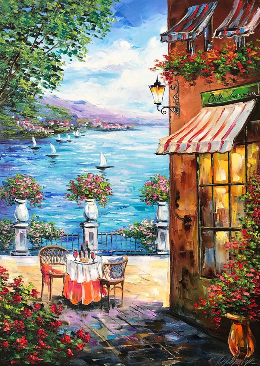 Italien Italienisches Kunst Leinwand Cafe Italienische Restaurant Gemälde Gemälde Kunst Leinwand Wand Landschaft Landschaft Mediterran Ölgemälde auf Italienisches