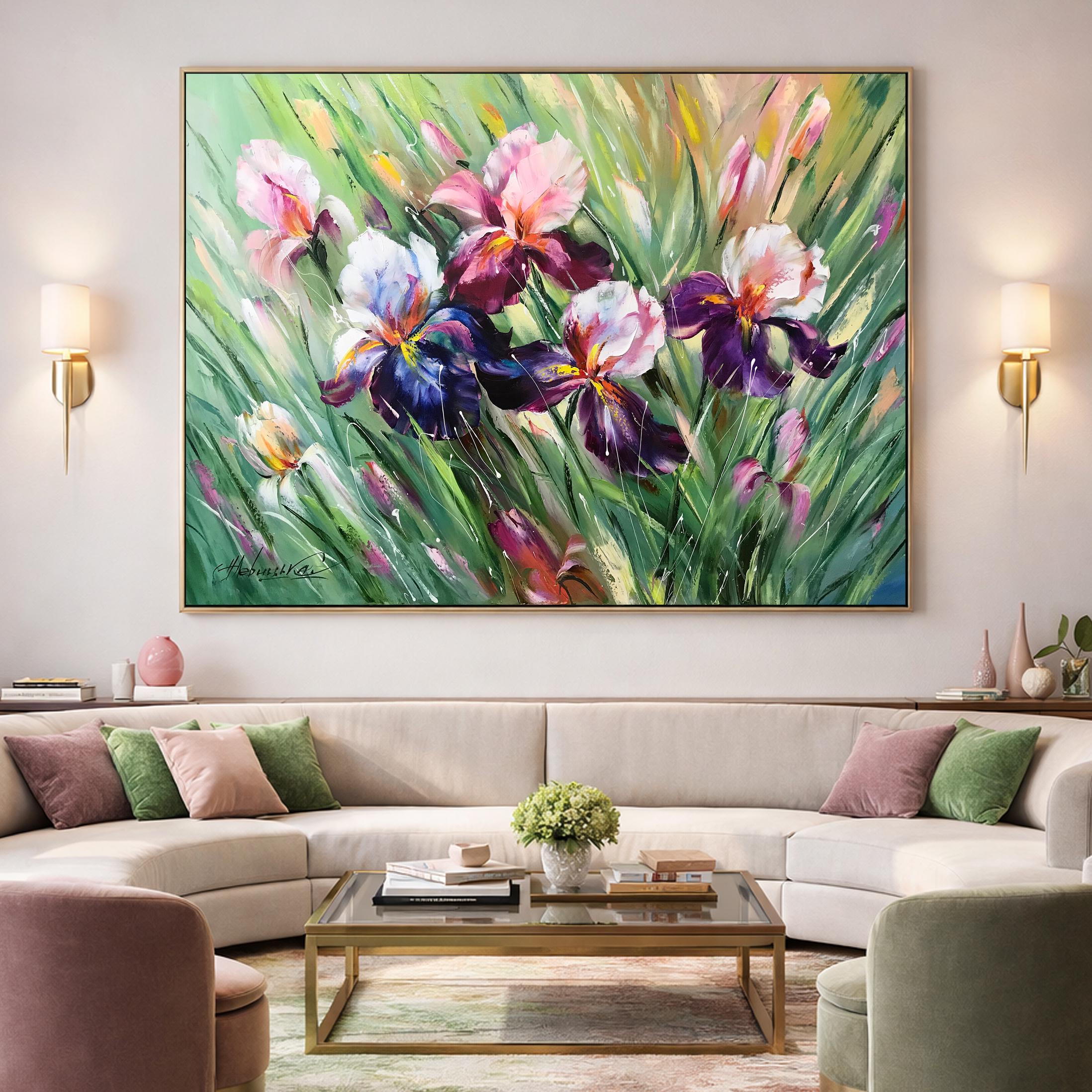 クロード・モネのキャンバスに描かれたアイリスの絵画、植物の花の油絵